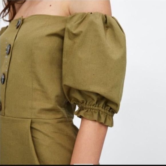 Zara green puff sleeve dress, S - Picture 10 of 11